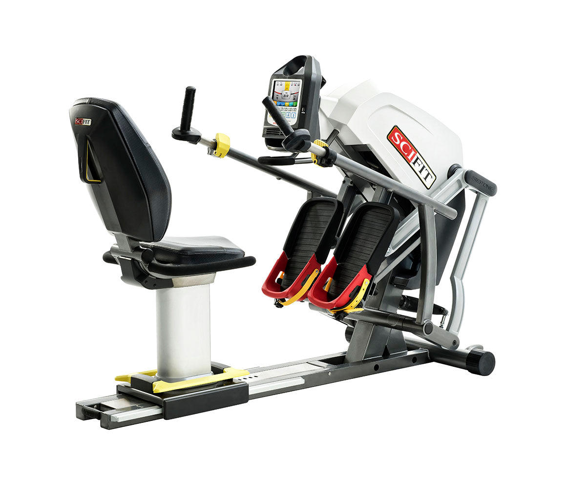 StepONE stepper gym equipment with standard seat and adjustable pedals.