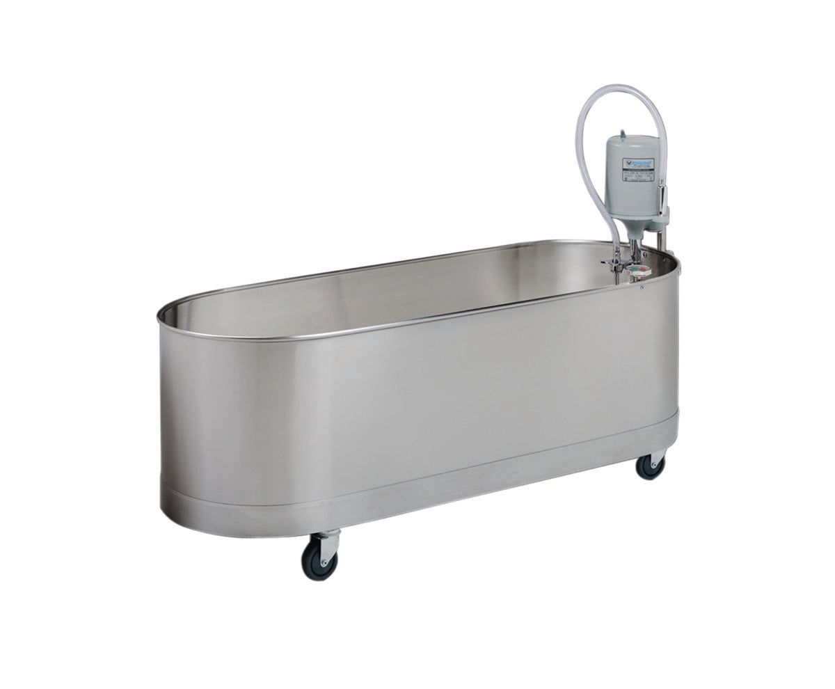 Whitehall L-90-M mobile whirlpool therapy tub, 90-gallon stainless steel hydrotherapy unit for rehab, sports therapy, and recovery treatments.
