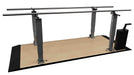 Armedica rehab parallel bars with heavy-gauge stainless steel handrails and a split-platform for gait training.