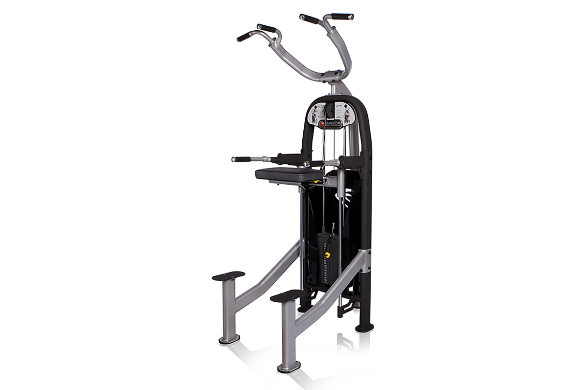 Batca Link Weight Assisted Chin Dip is a weight-assisted chin dip machine with ergonomic handles and smooth guide-rod motion for upper-body training.