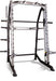 Smith Trainer featuring free bar safety catches and integrated weight holders for controlled workouts