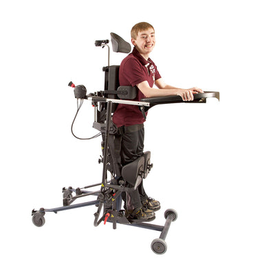 Easystand Bantam medium is a standing frame that offer full supine, sitting, and standing positioning for advanced rehabilitation and comfort.
