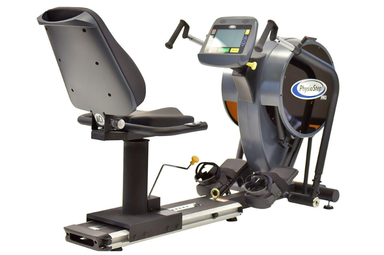 Total body cross trainer with linear stepping motion and color-coded console for tracking high-performance rehab sessions.