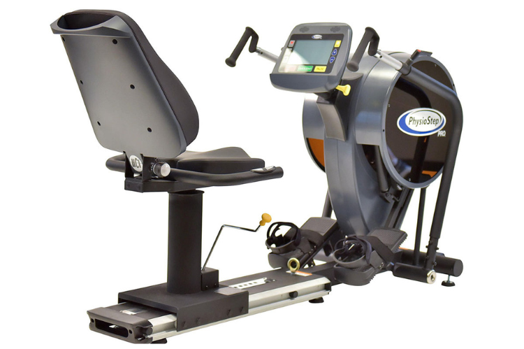 Total body cross trainer with linear stepping motion and color-coded console for tracking high-performance rehab sessions.