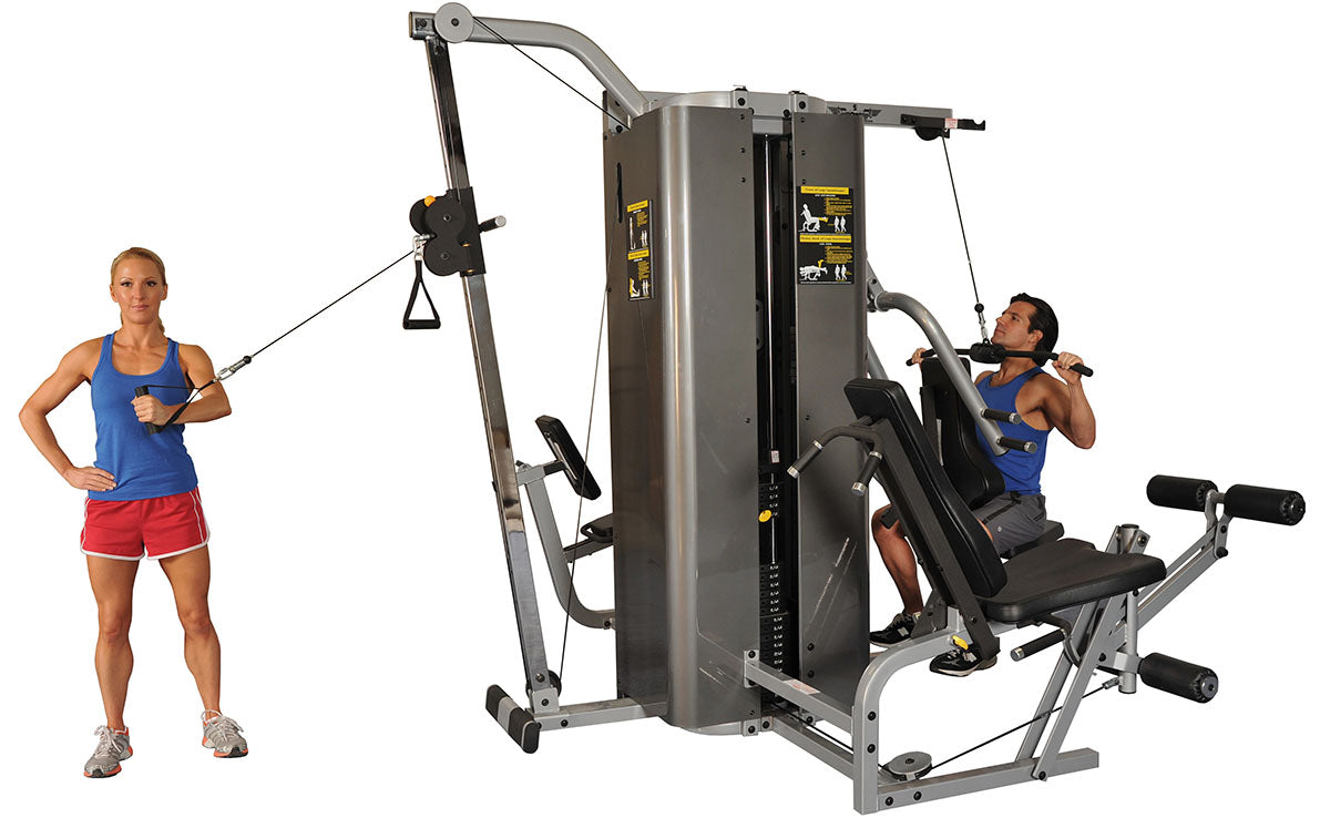 Inflight Fitness Vanguard is a multi-station gym equipment with durable pulleys, premium upholstery, and cable column for commercial fitness centers.