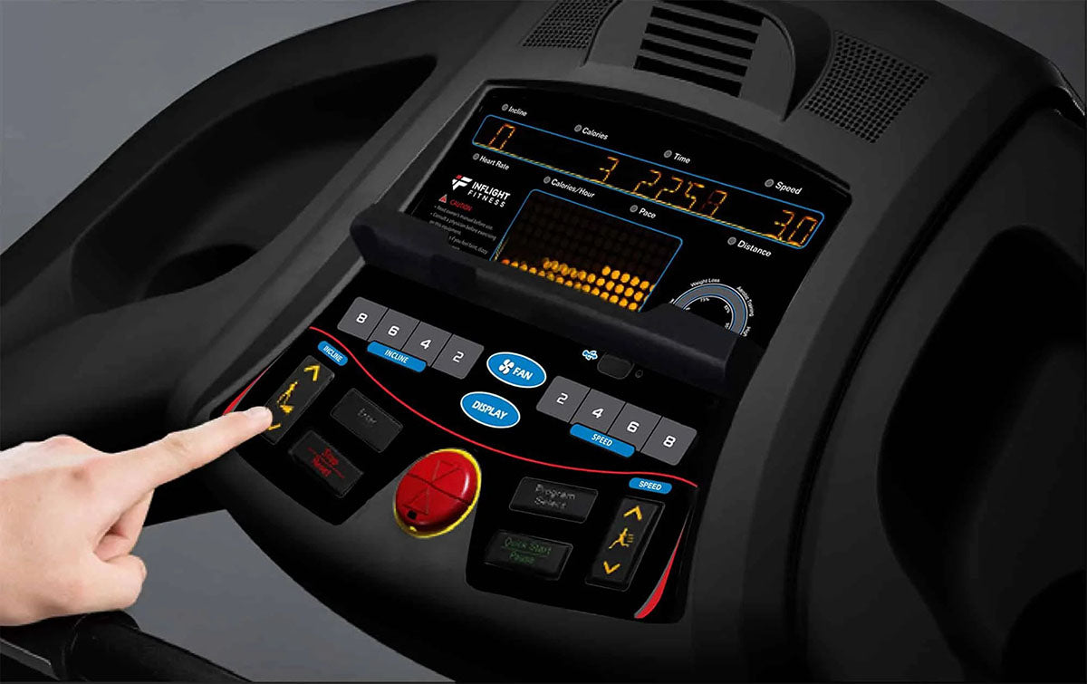 Professional commercial treadmill with a 3.5 HP AC motor, shock-absorbing deck, and zinc-dipped anti-corrosion coating.