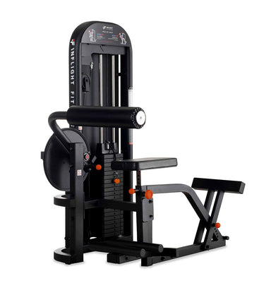 Dual-function ab and back machine featuring a 200lb weight stack, adjustable foot braces, and a platinum powder-coated finish.