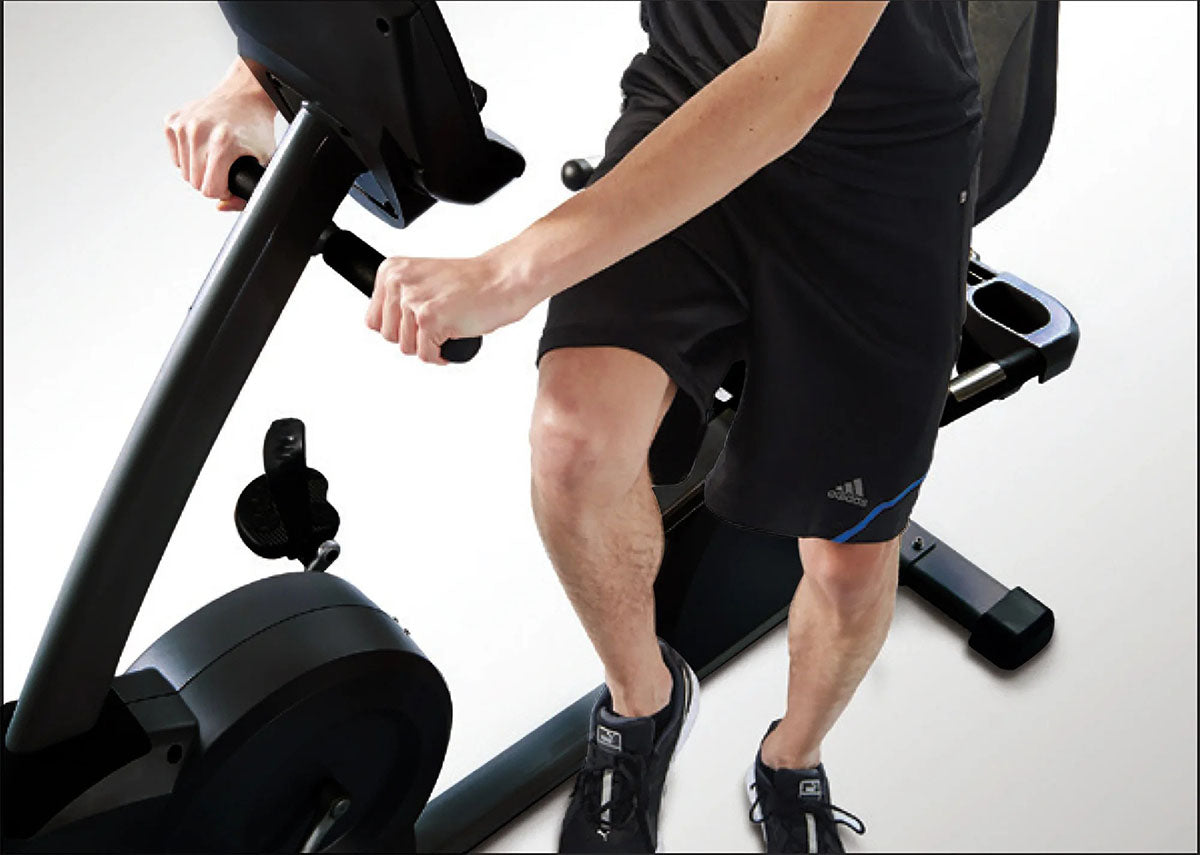 Ergonomic recumbent exercise bike with a walk-through frame design and 13-level adjustable easy-glide seating.