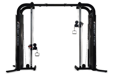 Compact commercial cable crossover with integrated monkey bars and 17 adjustable height positions for total body relief.