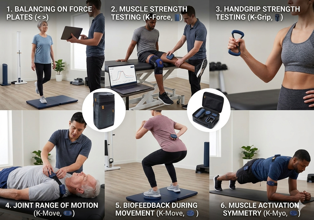 Evolution Pack showing K-Force plates and biofeedback device tools for advanced physical therapy assessment in a duffle bag.