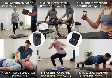 Evolution Pack showing K-Force plates and biofeedback device tools for advanced physical therapy assessment in a duffle bag.
