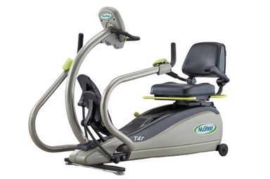 The NuStep T4r recumbent cross trainer features a swivel seat and easy-access frame for comfortable, full-body rehab sessions.
