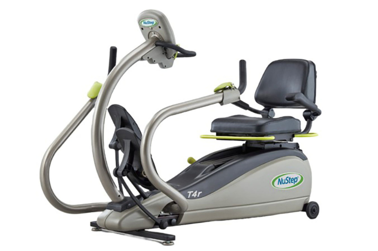 The NuStep T4r recumbent cross trainer features a swivel seat and easy-access frame for comfortable, full-body rehab sessions.