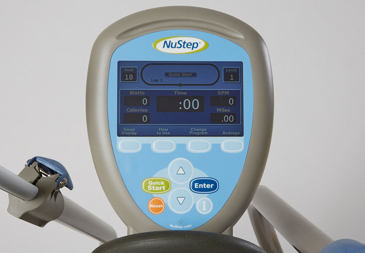 Achieve safe, low-impact full-body workouts with the NuStep recumbent cross trainer T5XRW, perfect for gyms, rehab centers, and dedicated fitness enthusiasts.