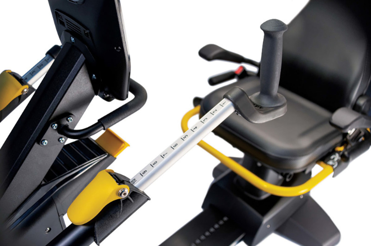 A heavy-duty recumbent cross trainer with adjustable arm handles and oversized foot pedals for a custom total-body workout.