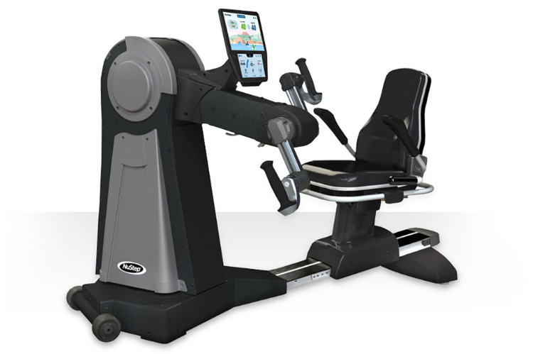 The NuStep UE8 Max is a nustep exercise machine features a 360-degree swivel seat and HD touch screen for inclusive upper body training.