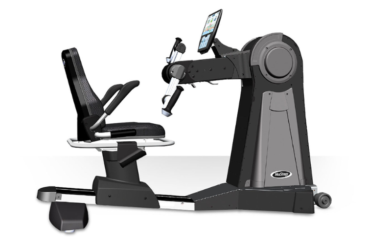 The NuStep UE8 Max is a nustep exercise machine features a 360-degree swivel seat and HD touch screen for inclusive upper body training.