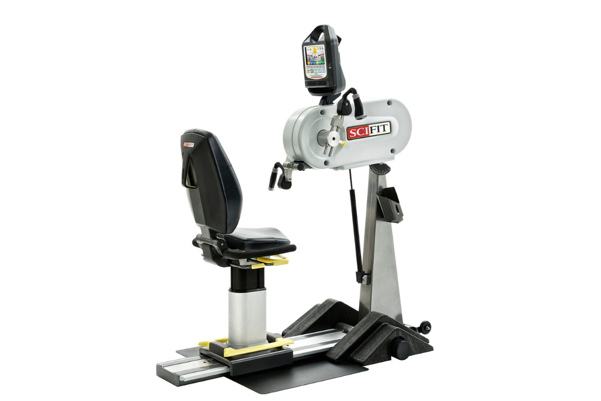 SciFit Upper Body Ergometer with adjustable arm cranks and wheelchair-accessible platform.