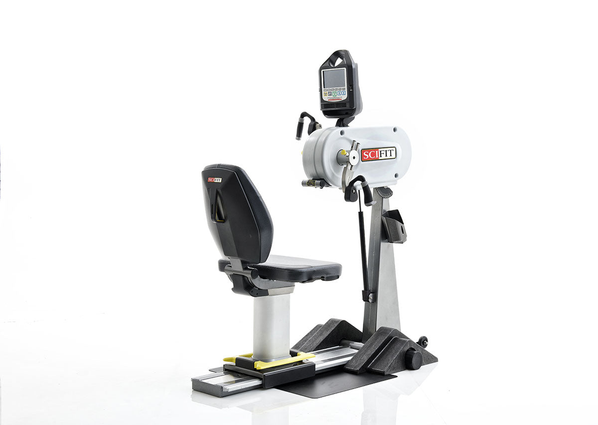 SciFit PRO1 10 is an Arm cycle machine featuring adjustable arm cranks and wheelchair-friendly design for strength and cardio therapy.