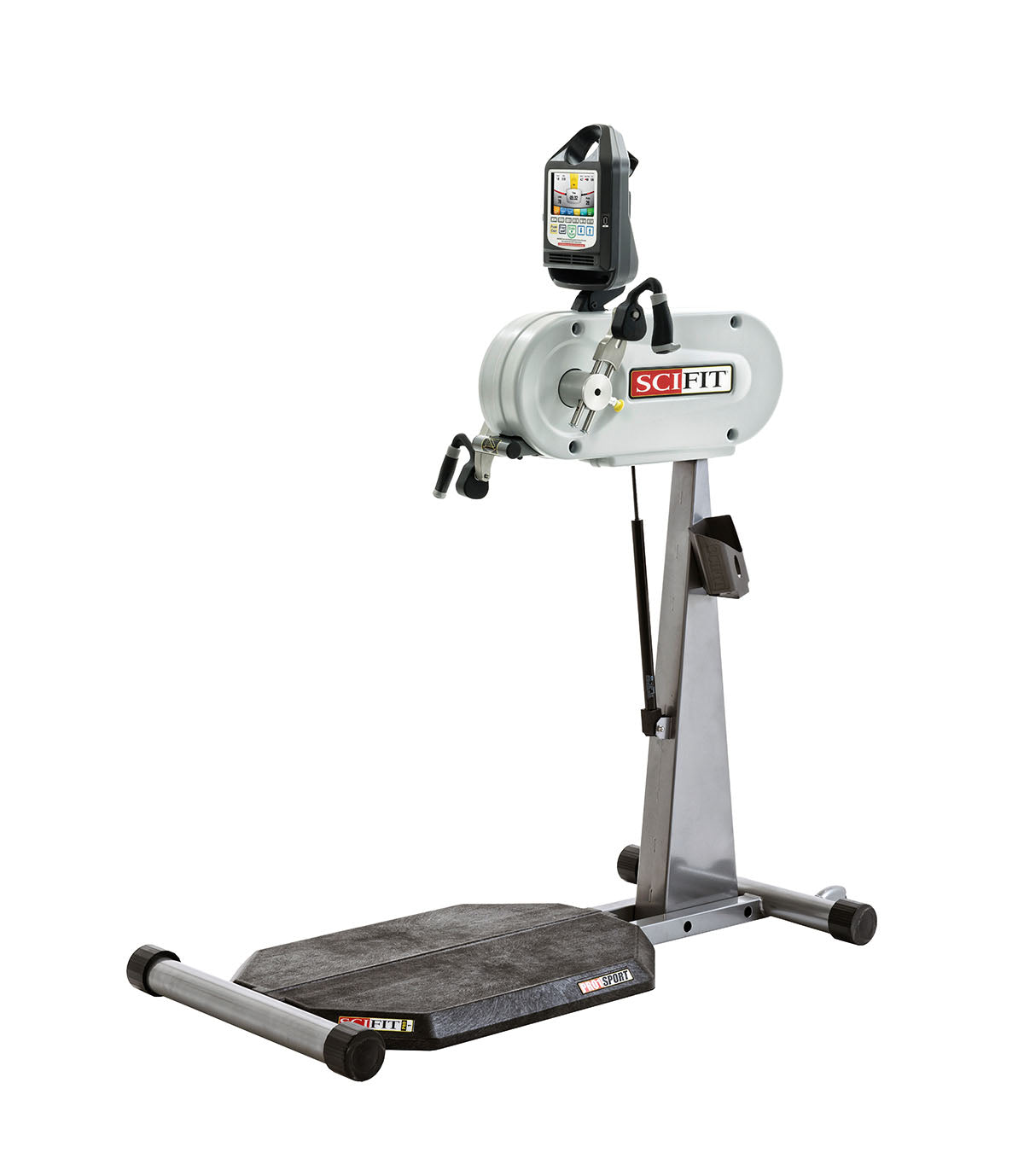 The SciFit PRO1 Sport Standing Upper Body Exerciser with Adjustable Cranks and Standing Platform is a durable upper body ergometer that builds strength, endurance and mobility, making it perfect for gyms and dedicated individuals.