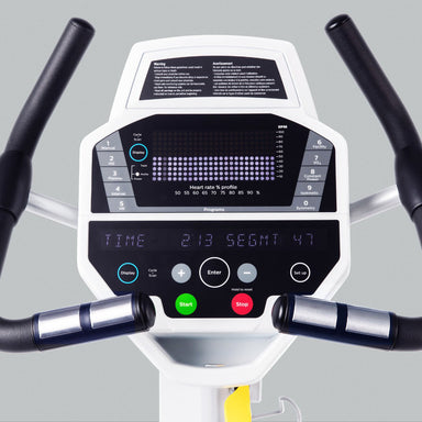 Spirit 7.0U rehab bike featuring an adjustable high-density foam seat and medical-grade console for clinical exercise.