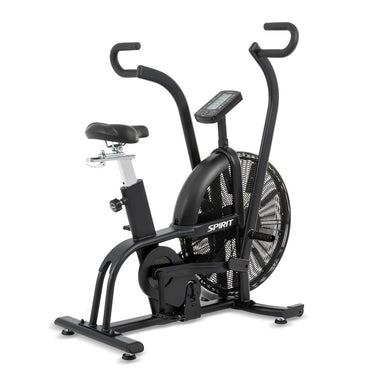 Spirit exercise bike AB950 airbike featuring a 27 inch 9-blade fan and multi-position swing arm handlebars for total body.