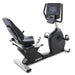 Spirit recumbent bike CR800 featuring a step-through frame and adjustable seat for easy commercial gym accessibility.