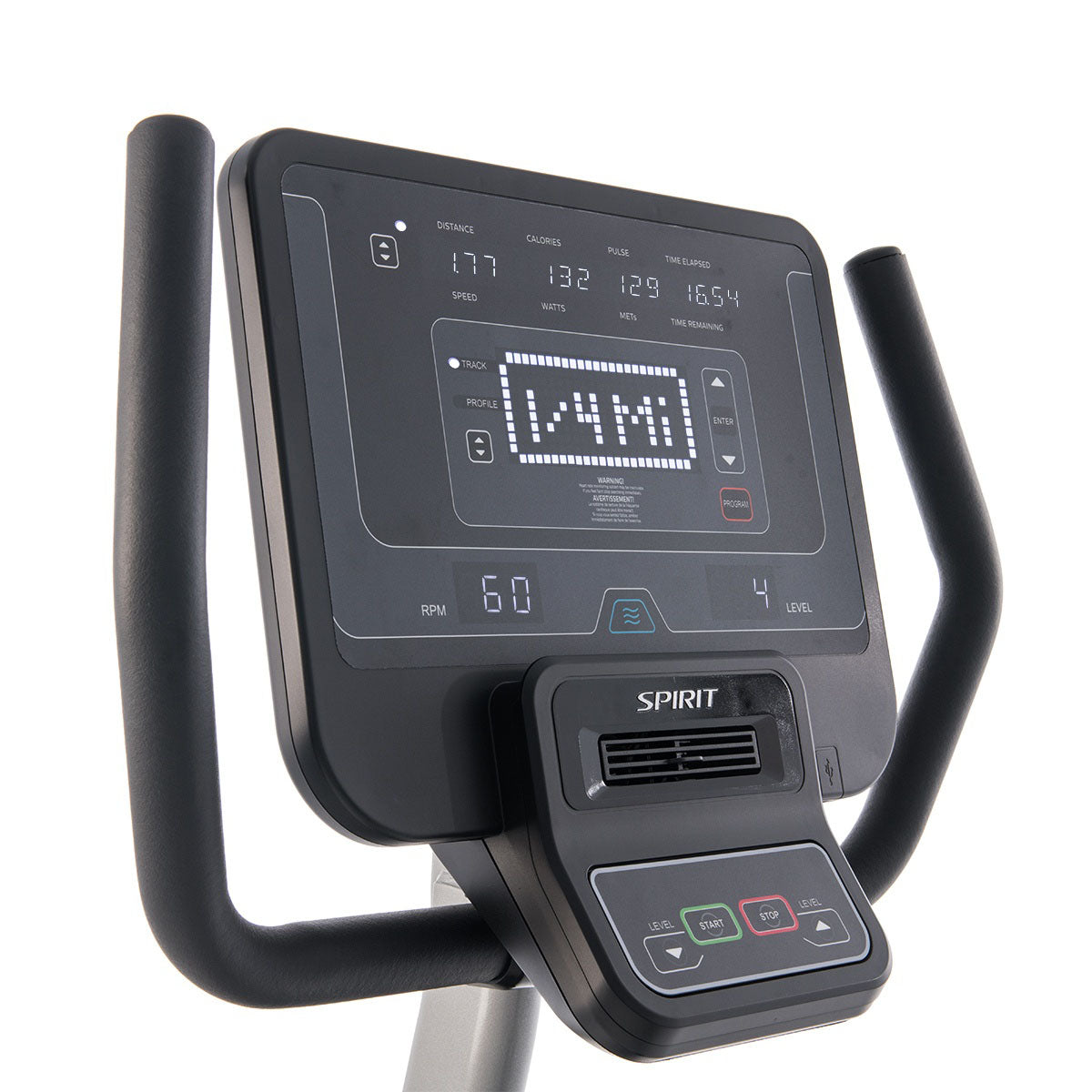 Spirit recumbent bike CR800 featuring a step-through frame and adjustable seat for easy commercial gym accessibility.