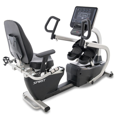 Comfortable recumbent stepper with swiveling seat and advanced console designed for commercial fitness and rehabilitation use.