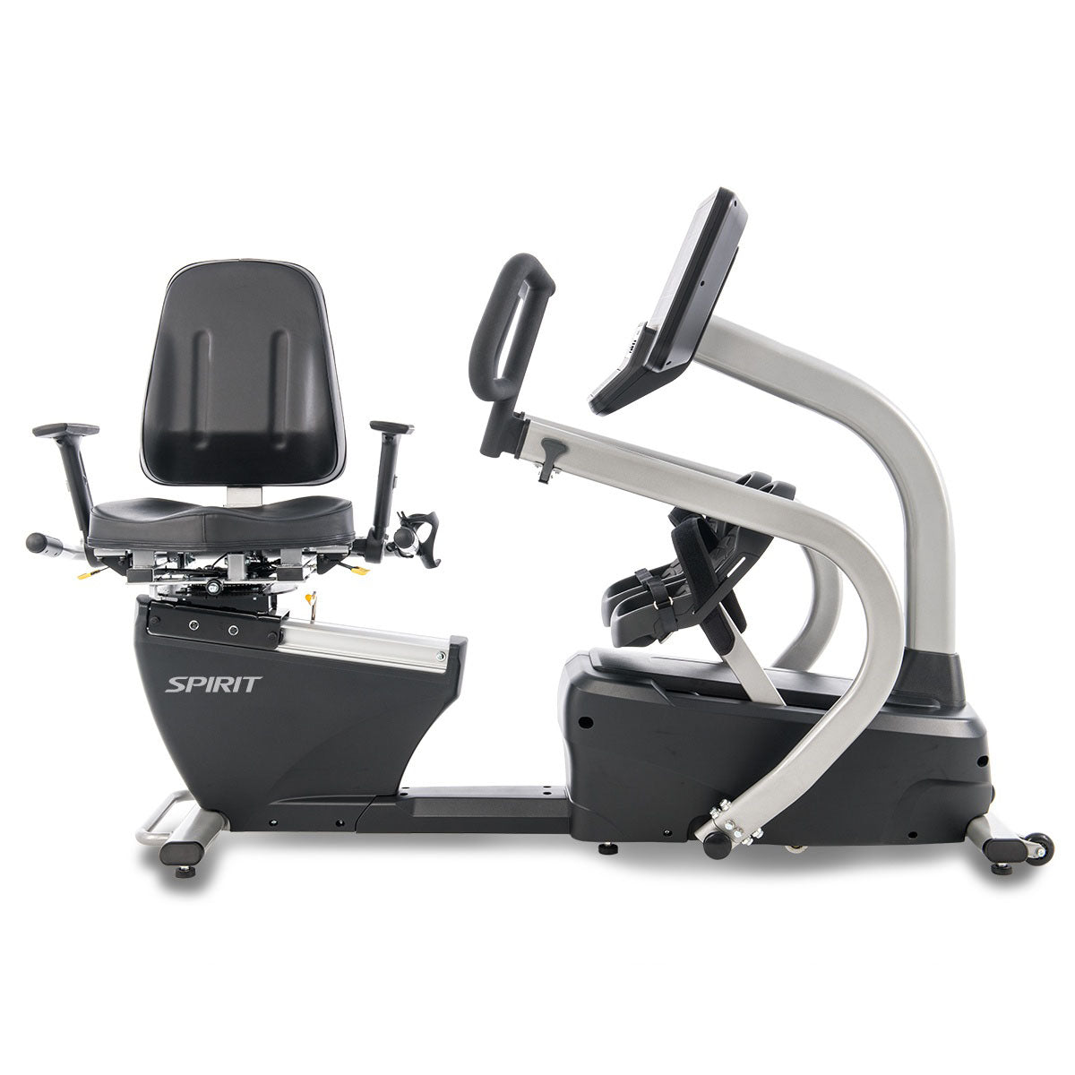 Comfortable recumbent stepper with swiveling seat and advanced console designed for commercial fitness and rehabilitation use.