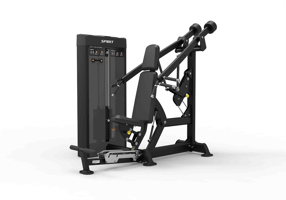 Spirit Chest Press and Shoulder Press is a shoulder chest press machine with ergonomic grips for powerful upper-body training.