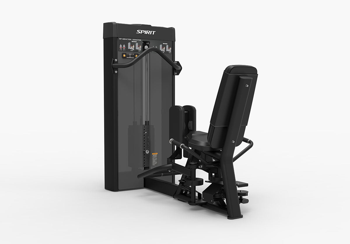 Professional inner thigh outer thigh machine with pivoting thigh pads and integrated digital rep counter for leg training.