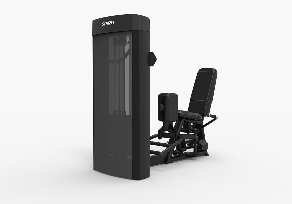 Commercial spirit fitness equipment showing the dual inner and outer thigh station with entry assistance bar and storage.