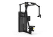 Professional pec fly rear delt machine featuring dual-action arms and adjustable gas-assisted seat for upper body training.