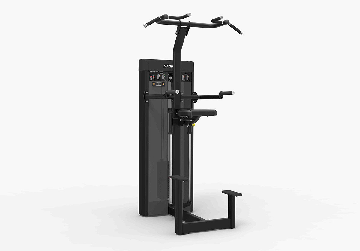 Build upper-body strength with the Spirit Pull Up Dip Assist Machine Dual CSD-PUDA, a pull up machine designed for gyms and dedicated individuals.