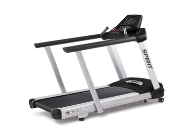 Spirit treadmill CT800 featuring full-length medical handrails and a heavy-duty steel frame for maximum commercial durability.