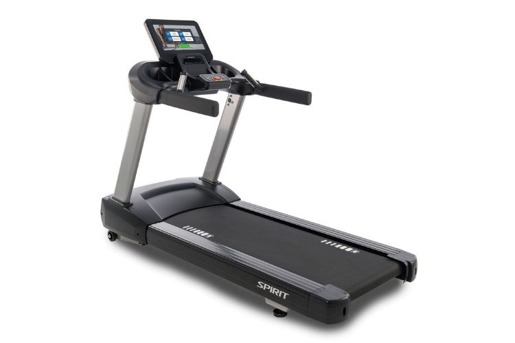 The spirit treadmill CT800ENT with a 450 lb weight capacity, featuring integrated cooling fans and phone storage.