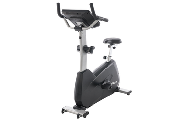 Spirit CU800 commercial upright bike with a heavy-duty steel frame and multi-position handlebars for heart rate monitoring.