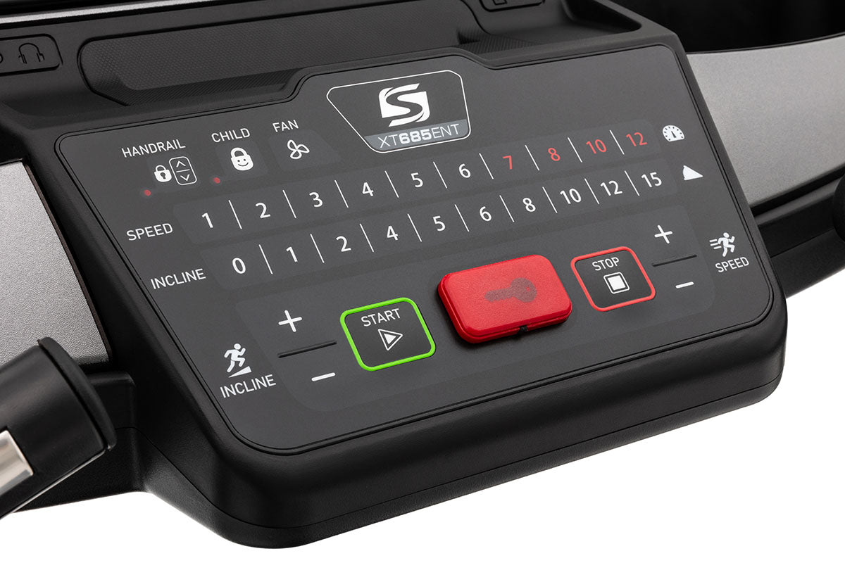 Durable XT685 built as a commercial treadmill with a powerful motor and intuitive training controls.