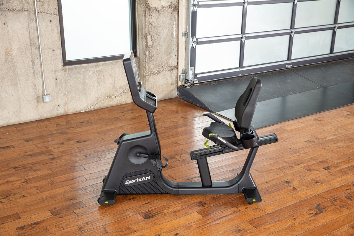 The SportsArt C574R Recumbent Cycle is a commercial stationary bike built for comfort and durability, delivering a smooth cardio workout.