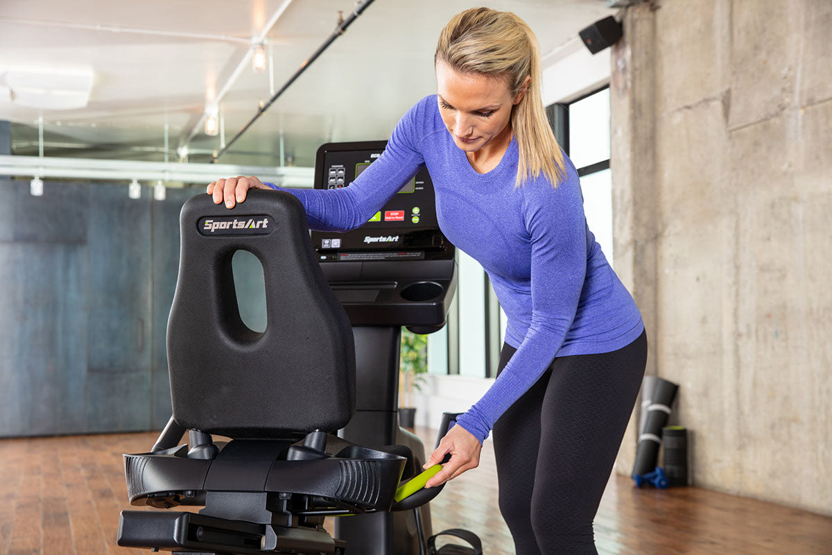 The SportsArt C574R Recumbent Cycle is a commercial stationary bike built for comfort and durability, delivering a smooth cardio workout.