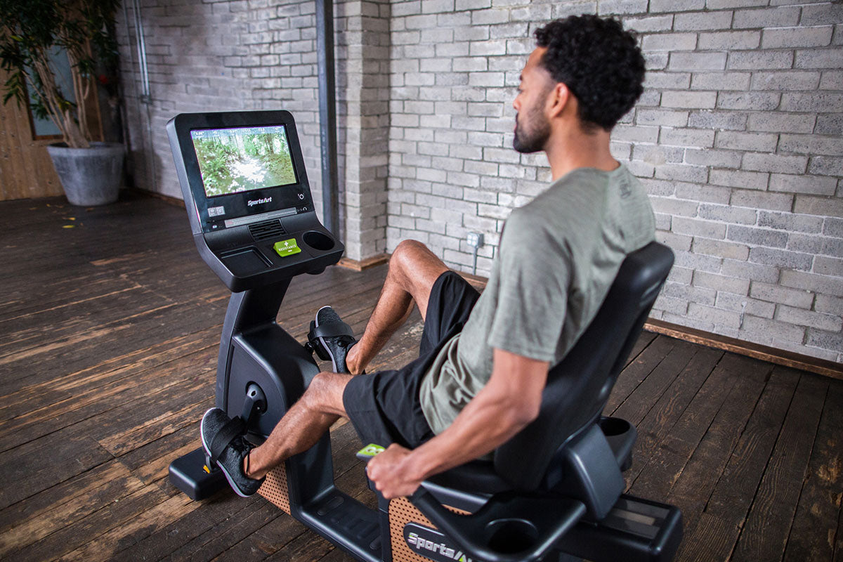 The SportsArt Recumbent Bike C576R Status with 16" Senza Touchscreen is a premium commercial recumbent bike designed for gyms and dedicated individuals, offering low-impact cardio, ergonomic comfort, and immersive touchscreen workouts.