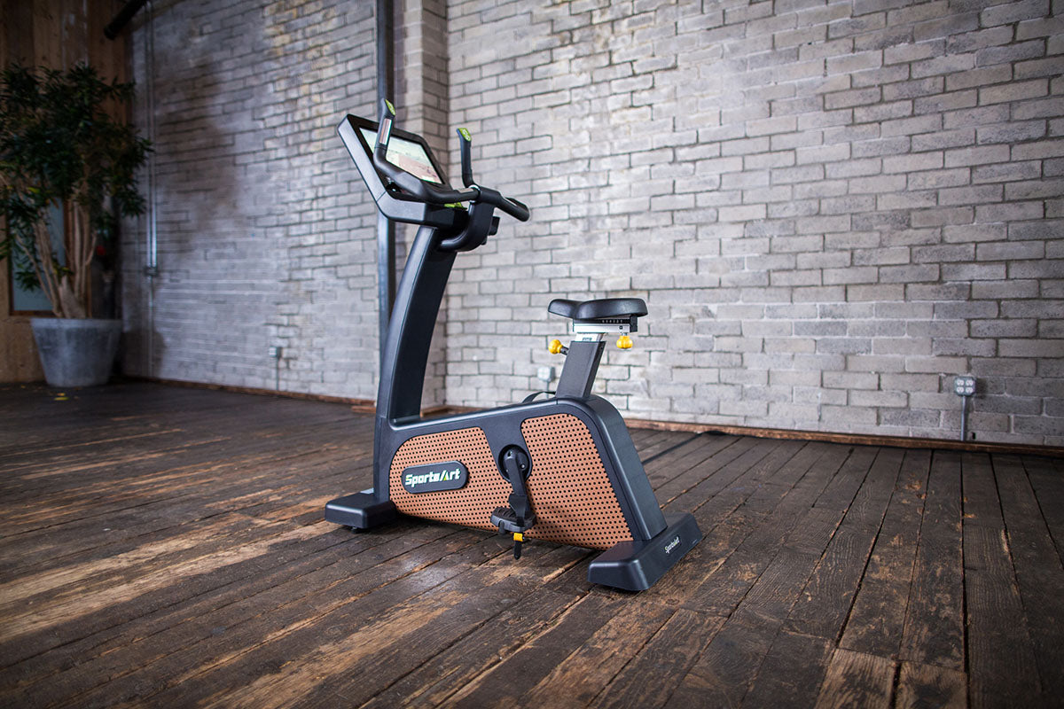 SportsArt C576U Status Upright Stationary Bike with 16" Senza touchscreen for precision workouts and premium fitness training