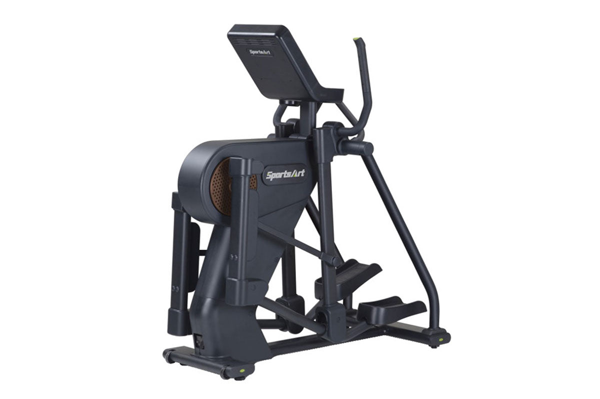 The SportsArt Commercial Elliptical E866 Status Eco-Natural with 16" Senza Touchscreen is a heavy-duty elliptical offering customizable stride lengths, self-powered operation, and immersive entertainment.