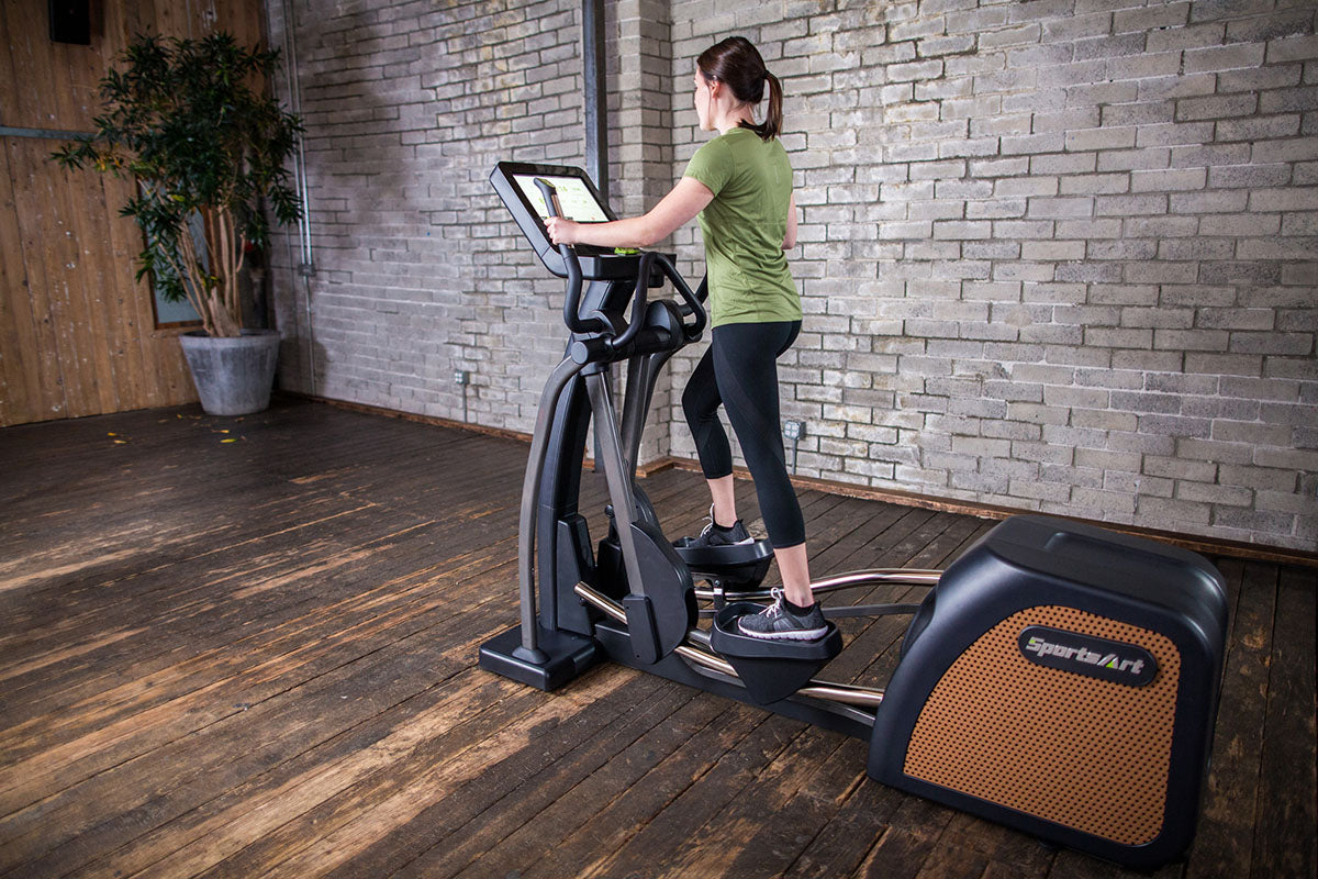 The SportsArt E876 Elliptical with 16" Touchscreen delivers low-impact, full-body cardio, crafted for gyms and performance-driven users