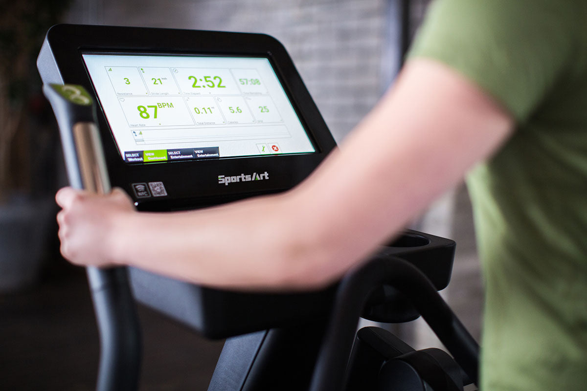 The SportsArt E876 Elliptical with 16" Touchscreen delivers low-impact, full-body cardio, crafted for gyms and performance-driven users