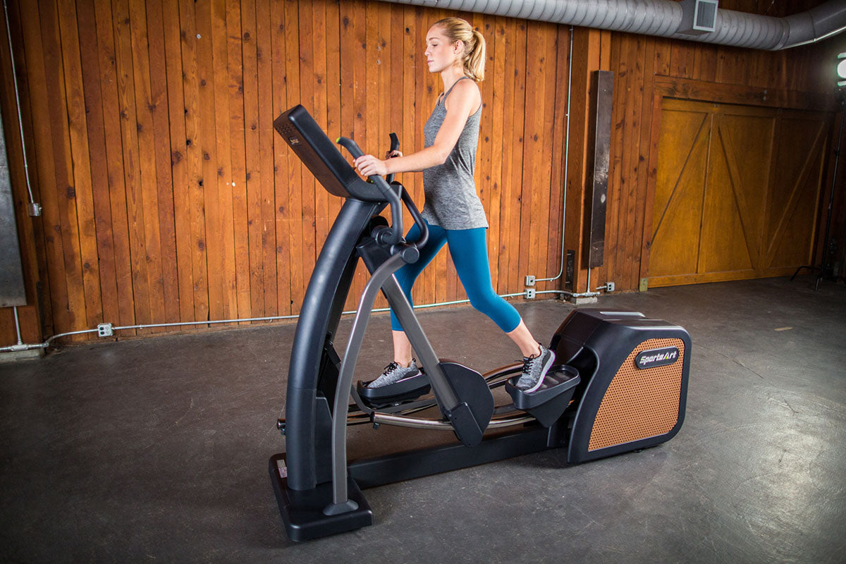 Train smarter with SportsArt e876, a elliptical exercise machine suitable for all ages seeking a low-impact, full-body workout
