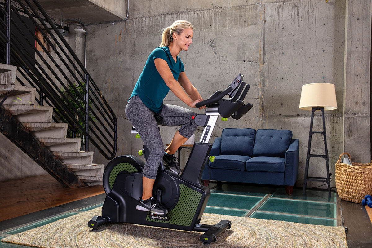 The SportsArt Stationary Exercise Bike G516 Vatio Status Eco-Powr Cycle is a premium upright stationary bike for joint-friendly cardio, customizable resistance levels to match every training need