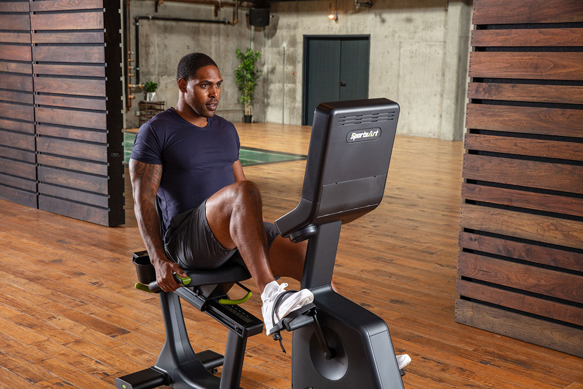 The SportsArt G574R Elite Recumbent Eco-Powr is a commercial recumbent bike  that delivers low-impact cardio and builds endurance
