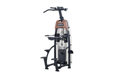 The SportsArt N911 Status is an assisted dip machine and assisted chin up trainer that builds upper body strength and endurance.